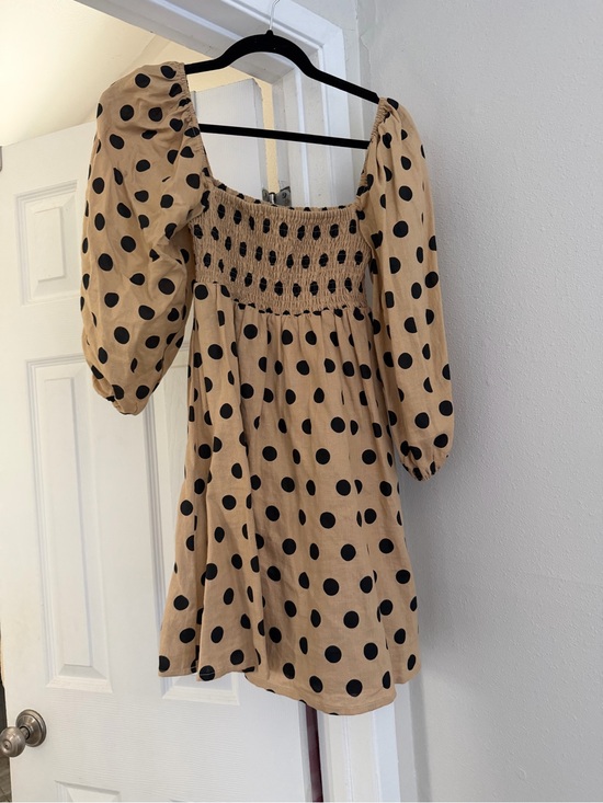 Faithfull the Brand Dresses & Skirts - Faithfull the Brand Beige Smocked Top with Black Polka Accents